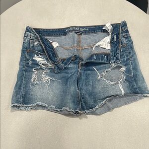 American Eagle Outfitters Blue Jean Shorts with Frayed Hem
